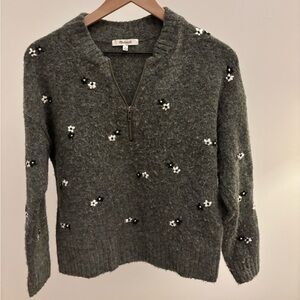Madewell Gray Floral Enfield Half-Zip Women’s Sweater